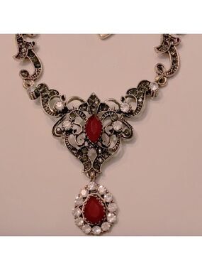 Betsey Johnson Red Crystal Flower Drop Necklace